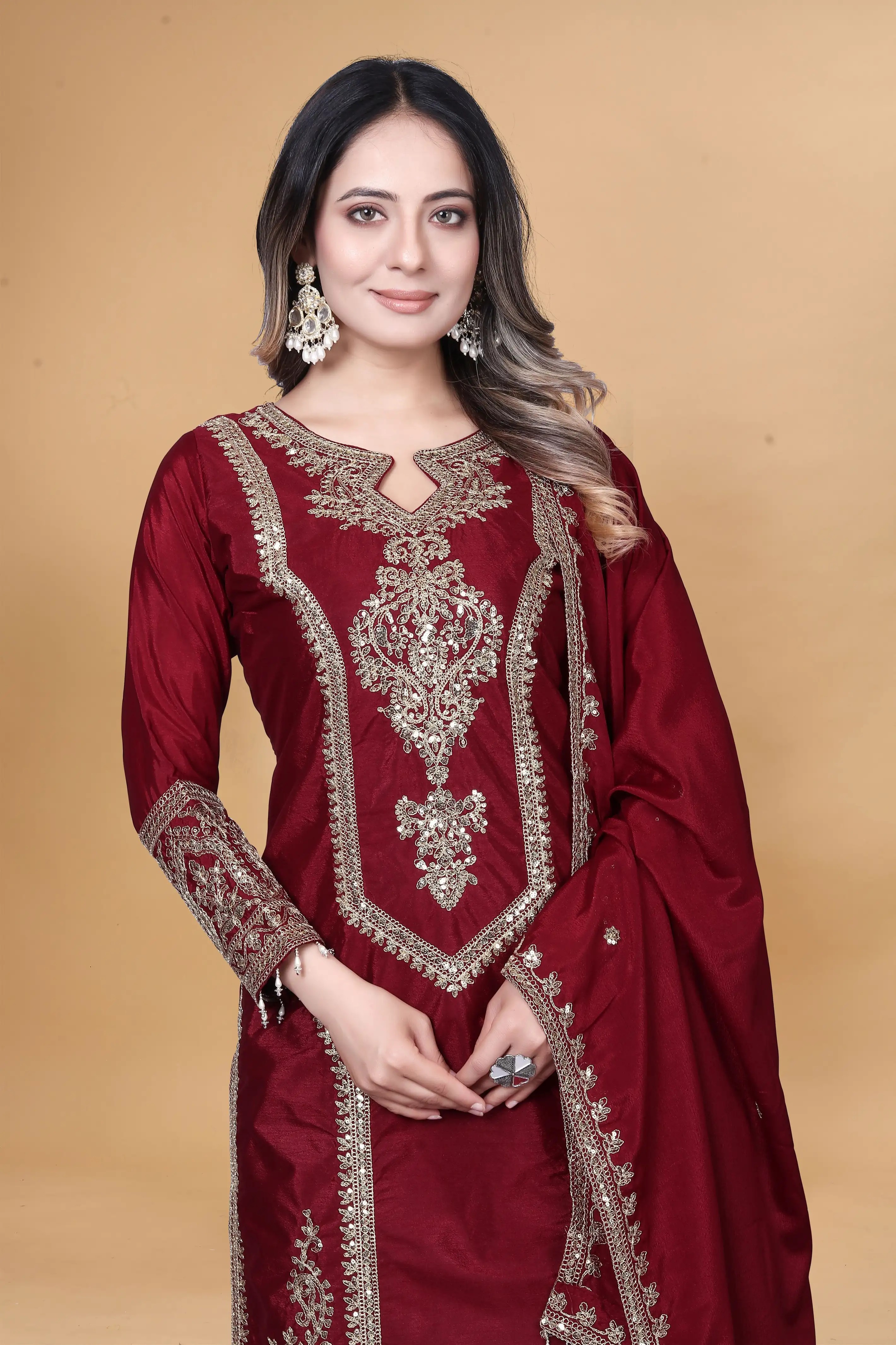 Trendy Women's Salwar Suit With Embroidery Sequence Work Ethnic Set Top-Bottom And Dupatta Set Fully Stitched Ready To Wear| Kurta Pant image 3